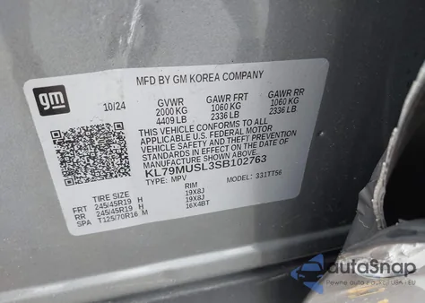 2025 Chevrolet Trailblazer Awd Rs из США, поврежденный, VIN KL79MUSL3SB102763